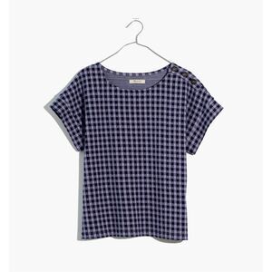 Madewell Gingham Knit Seersucker‎ Button Shoulder Top Faded Lavender Women’s XS